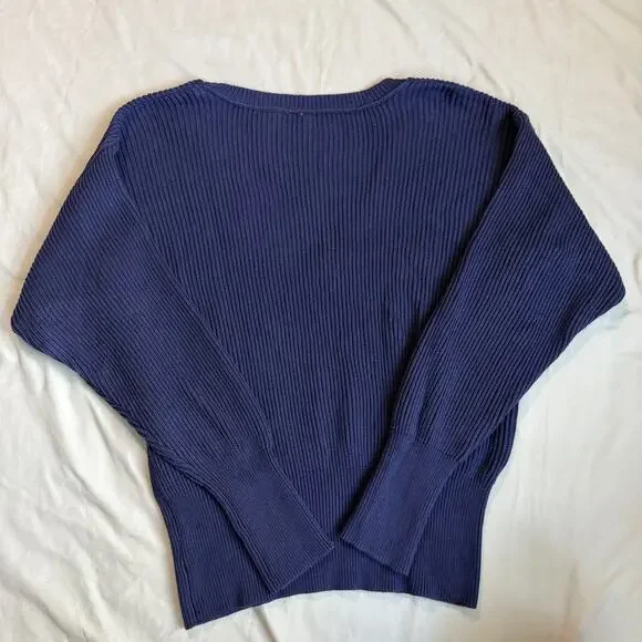 Free People, Dark Blue, V-Neck, Ribbed Sweater- L - Picture 3 of 8